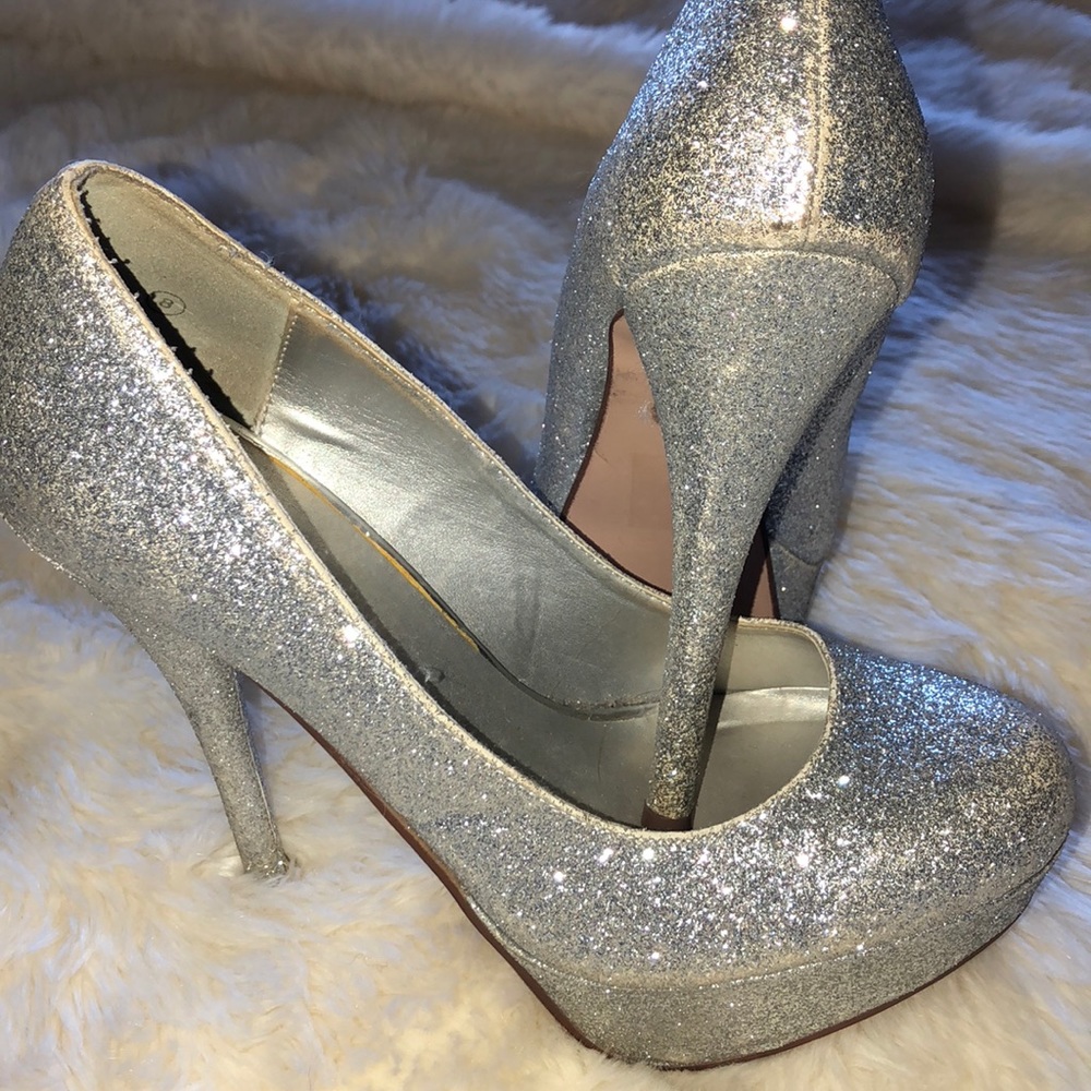 Silver sparkle heels